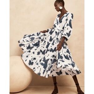 Banana Republic Blue and Cream Maxi Butterfly Wrap Dress